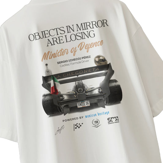 Checo Cadillac F1 - Ministro de Defensa - Playera Oversize Blanca